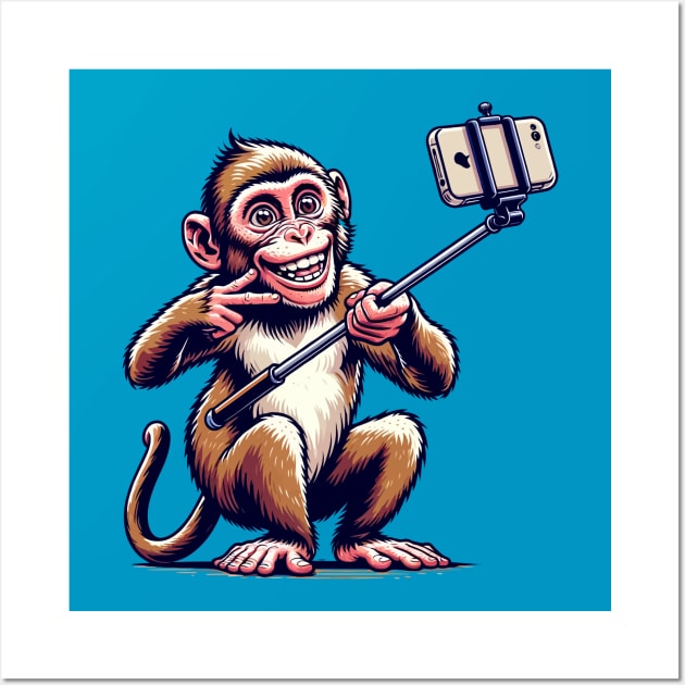 Monkey taking  selfie with a selfie stick Wall Art by Art_Boys